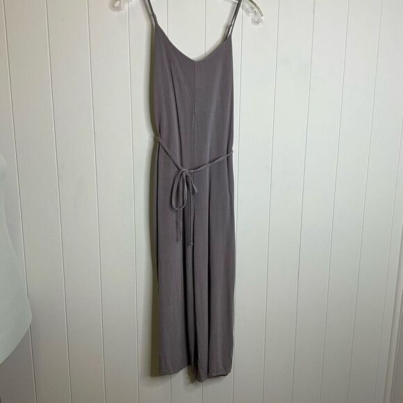 Women's Small Medium Linen Blend Grey Sleeveless Jumpsuit Belted - Picture 1 of 13